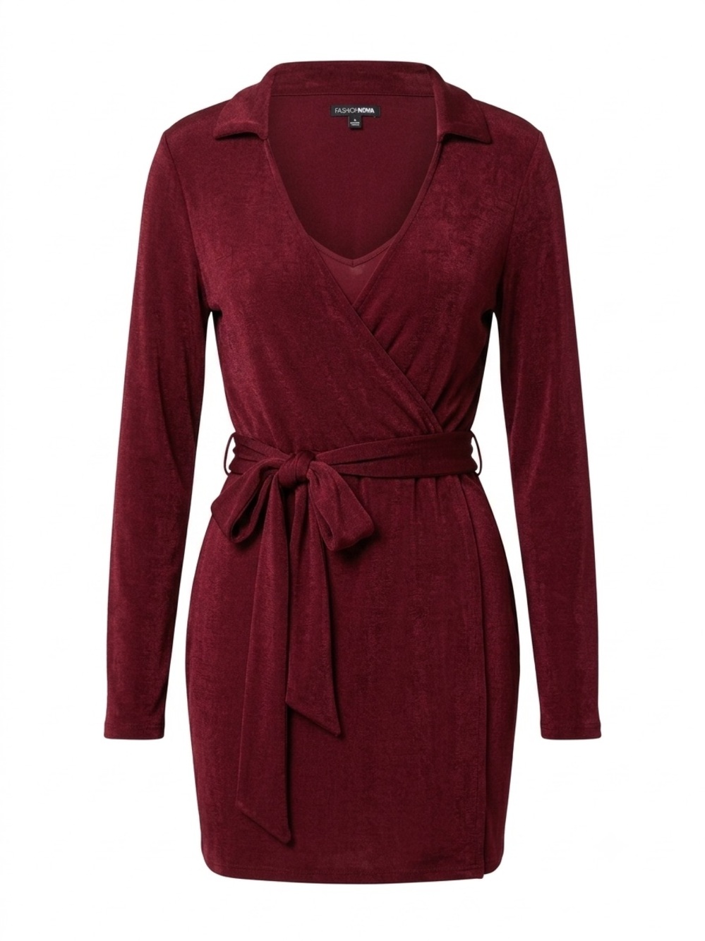 Fashion Nova Deep Wine Wrap Dress with Tie Waist